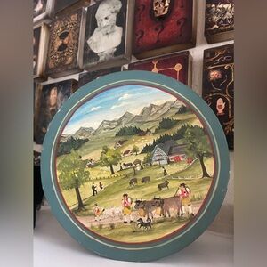 Buhler Holzspan, antique Hand‎ Made, Folk Art Painted, Round Sewing Box